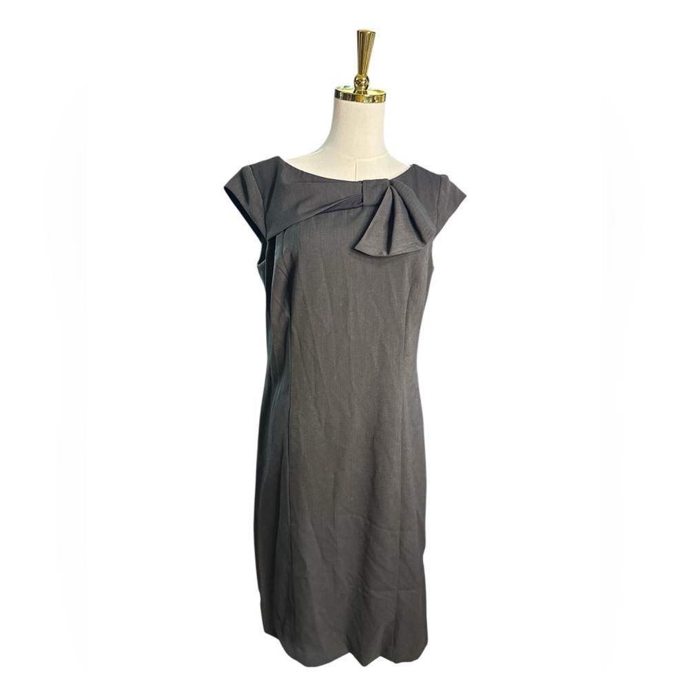 Madison Leigh Charcoal Grey Midi Sheath Dress with Cap Sleeves Size 8